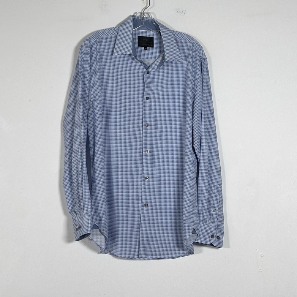 WRK 4 Way Stretch Shirt Mens Sz 16.5 Blue Check Plaid Long Sleeve Button Up